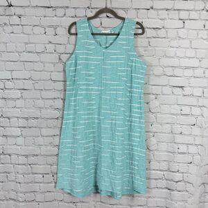 Habitat Sleeveless Dress in Turquoise Textured Pattern V Neck Rayon Blend Size L